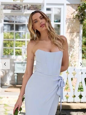 V. Chapman Strapless Light Blue Corset Midi Dress with Side Tie